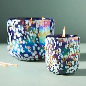 Anthropologie Festive Woody Cedar & Cypress Gilded Glass Jar Candle Large Size